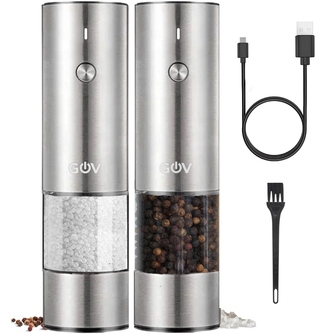 GOV Electric Salt and Pepper Mill Set Rechargeable - Regular Stainless Steel XL